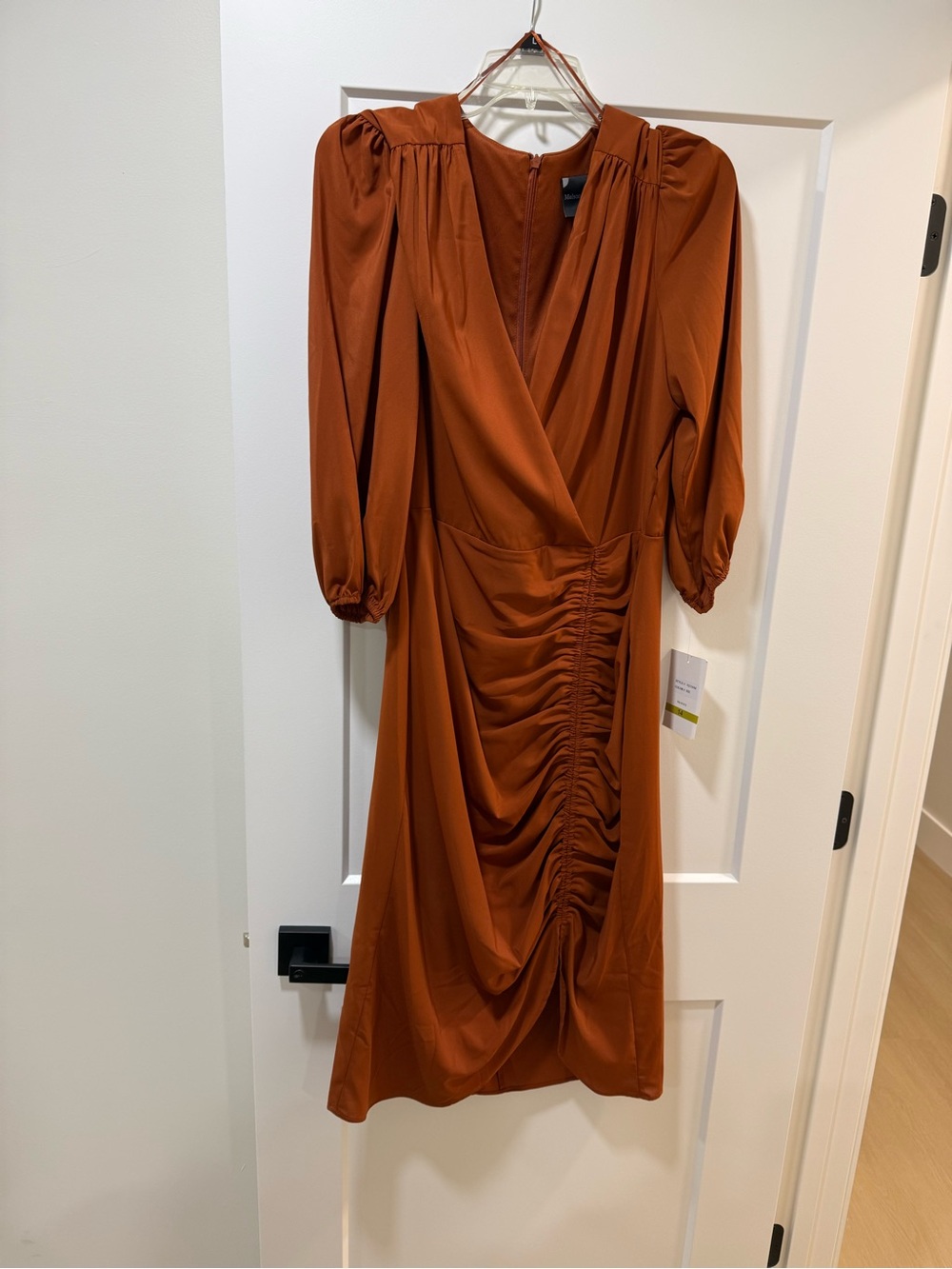 Maison Tara Rust Midi Dress with Ruched Front